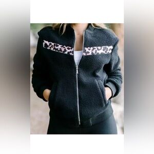 Zyia Fleece Bomber Jacket Blck Full Zip Size M